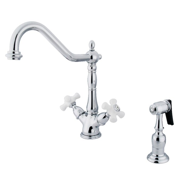 Kingston Brass Heritage 2-Handle Kitchen Faucet W/Brass Sprayer & 8" Plate, Chrome KS1231PXBS - main